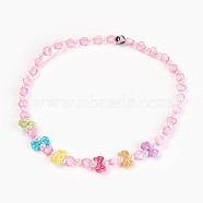 Acrylic Beads Kids Necklaces, with Natural Agate Beads, Bowknot & Heart & Round, Pink, 19.29 inch(49cm)(NJEW-JN02235-01)