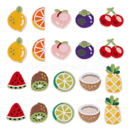 Summer Fruit Theme Polyester Embroidery Cloth Self Adhesive Patches, Costume Accessories, Coconut/Peach/Cherry, Mixed Color, 14~31.5x17.5~25x1.6~2mm, 10pcs/set(PATC-WH0001-124)