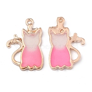 Zinc Alloy Enamel Pendants, Cat, Golden, Pink, 26x17x2mm, Hole: 1.5mm(X-PALLOY-I124-18G-A)