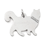 304 Stainless Steel Pendants, with Jump Ring and Glitter, Stamping Blank Tag, Cat Charm, Stainless Steel Color, 20.5x26x1mm, Hole: 4mm(STAS-E205-02P)