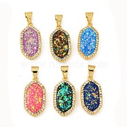 Brass Pendants Micro Pave Cubic Zirconia with Synthetic Opal, Real 18K Gold Plated, Hexagon, Mixed Color, 19x10x3mm, Hole: 5x4mm(KK-K356-10G)