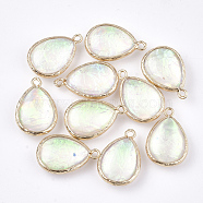 Resin Pendants, with Brass Findings, teardrop, Golden, Colorful, 23x15~15.5x7mm, Hole: 1.6mm(RESI-S373-06)