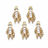 Brass Micro Pave Clear Cubic Zirconia Pendants, Nickel Free, Robot, Real 18K Gold Plated, 16.5x8x3mm, Hole: 1mm(KK-Q277-049-NF)