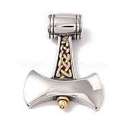 304 Stainless Steel Pendants, Ion Plating(IP), Axe, Antique Silver & Golden, 48x35x12mm, Hole: 9mm(STAS-M299-35AS)