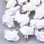 Cloth Pendants, with CCB Plastic, 6-Petal, Flower, Golden, White, 26~27x17~28mm, Hole: 1.6mm(FIND-S300-01X)