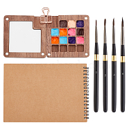 Elite Portable Watercolor Supplies Set, Including Wood Watercolor Paints Palette Box, Aluminum Detachable Water Color Brush Pen, Metal Binder Clips and A5 Art Drawing Sketch Book, Mixed Color(AJEW-PH0011-28)