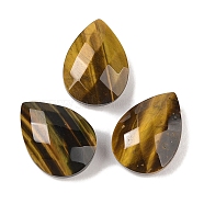 Natural Tiger Eye Cabochons, Teardrop, Faceted, 18x13x6mm(G-C146-05I)