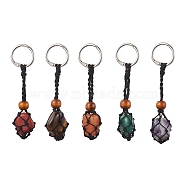 Natural Gemstone Keychain, with Iron Findings, Nuggets, 9~10cm, 5pcs/set(KEYC-JKC00759-S)