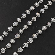 Glass Rondelle Beaded Chains, with 304 Stainless Steel Findings, Soldered, with Spool, Stainless Steel Color, 2x1.5x0.2mm, 4x2mm(CHS-B004-02P)