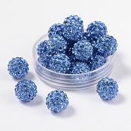 Pave Disco Ball Beads, Polymer Clay Rhinestone Beads, Grade A, Round, Light Sapphire, PP14(2~2.1mm), 10mm, Hole: 1.0~1.2mm(RB-H258-10MM-211)