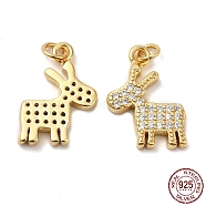 925 Sterling Silver Micro Pave Cubic Zirconia Charms, Christmas Reindeer Charm, with Jump Ring, Real 18K Gold Plated, 14.5x10.5x2mm, Hole: 2.3mm(STER-I010-11G)