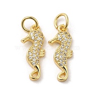 Rack Plating Brass Micro Pave Cubic Zirconia Pendants, Cadmium Free & Lead Free, Long-Lasting Plated, Real 18K Gold Plated, Sea Horse, Real 18K Gold Plated, 17x7x2mm, Hole: 3.2mm(KK-P241-22G)