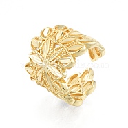 Brass Flower Open Cuff Ring, Hollow Chunky Ring for Women, Golden, Inner Diameter: 15~17.5mm(RJEW-I084-03G)