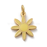 304 Stainless Steel Charms, with Enamel and Jump Ring, Real 14K Gold Plated, Flower Charm, Light Khaki, 12x10x1mm, Hole: 2.6mm(STAS-K263-32G)