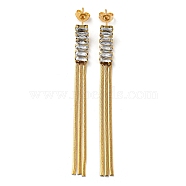 Vacuum Plating Cubic Zirconia Dangle Stud Earrings, 304 Stainless Steel Chains Tassel Earrings, Golden, 68x6mm(EJEW-D083-02G)