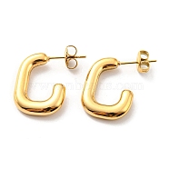 304 Stainless Steel Rectangle Stud Earrings, Half Hoop Earrings, Real 14K Gold Plated, 23x3.5mm(EJEW-B023-15G)