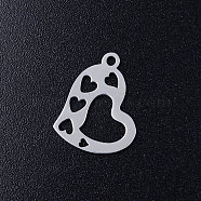 201 Stainless Steel Open Pendants, Hollow Heart with Heart, Stainless Steel Color, 16x12.5x1mm, Hole: 1.4mm(STAS-Q201-JN323-1)
