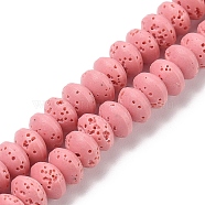 Synthetic Lava Rock Beads Strands, Dyed, Rondelle, Saucer Beads, Pearl Pink, 8x5mm, Hole: 1.8mm, about 73pcs/strand, 14.57''(37cm)(G-B087-02A-06)