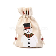 Christmas Theme Cotton Fabric Cloth Bag, Drawstring Bags, for Christmas Party Snack Gift Ornaments, Snowman Pattern, 22x15cm(ABAG-H104-A02)