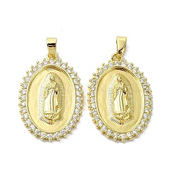 Rack Plating Brass Micro Pave Cubic Zirconia Pendants, Real 18K Gold Plated, Long-Lasting Plated, Lead Free & Cadmium Free, Oval with Human, White, 30x20.5x2.5mm, Hole: 5.5mm(KK-R157-14B-G)