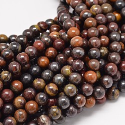 Natural Red Tiger Iron Round Bead Strands, 8mm, Hole: 1mm, about 48pcs/strand, 15.5 inch(G-P075-22-8mm)