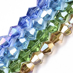 Electroplate Glass Beads Strands, AB Color Plated, Faceted, Bicone, Mixed Color, 6x5.5~6mm, Hole: 1mm, about 47~48pcs/strand, 10.83 inch(27.5cm)(EGLA-Q118-6mm-B)