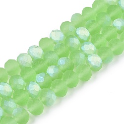 Transparent Glass Beads Strands, Faceted, Frosted, Half AB Color Plated, Rondelle, Light Green, 8x6mm, Hole: 1mm, about 64~65pcs/strand, 40~41cm(EGLA-A044-T8mm-MB09)