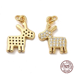 925 Sterling Silver Micro Pave Cubic Zirconia Charms, Christmas Reindeer Charm, with Jump Ring, Real 18K Gold Plated, 14.5x10.5x2mm, Hole: 2.3mm(STER-I010-11G)