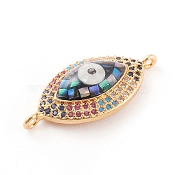 Brass Micro Pave Cubic Zirconia Links Connectors, with Abalone Shell/Paua Shell, Cadmium Free & Nickel Free & Lead Free, Eye, Clear, Colorful, Golden, 24.5x12x4.5mm, Hole: 1mm(ZIRC-K085-02A-G)