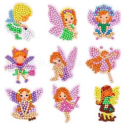 DIY Fairy Diamond Painting Sticker Kits, including Self Adhesive Sticker, Resin Rhinestones, Diamond Sticky Pen, Tray Plate and Glue Clay, Mixed Color, 60~70mm, 9 patterns, 1pc/pattern, 9pcs(DIAM-PW0001-192A)
