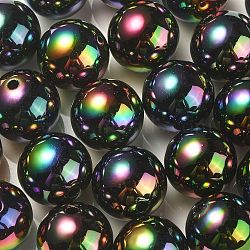 UV Plating Rainbow Iridescent Acrylic Beads, Round, Black, 17.5x17mm, Hole: 2.8mm(PACR-E001-04B)