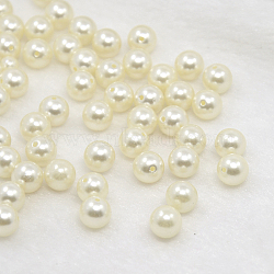 Acrylic Imitation Pearl Round Beads, Half Drilled, Creamy White, 4mm, Hole: 1mm, about 5000pcs/bag(MACR-J119-4mm-22)