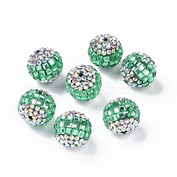 Polymer Clay Rhinestone Beads, Pave Disco Ball Beads, Round, Green Tourmaline, 16~17mm, Hole: 1.8mm(RB-L029-04C)