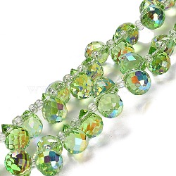 Electroplate Glass Beads Strands, Teardrop, Pale Green, 10~11x8mm, Hole: 1mm, about 96~98pcs/strand, 26.97''~27.17''(68.5~69cm)(EGLA-D030-17E)