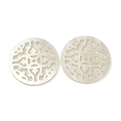 Natural White Shell Hollow Pendants, Flat Round Charms, WhiteSmoke, 26.5x1.5mm, Hole: 0.9mm(SSHEL-M022-14)