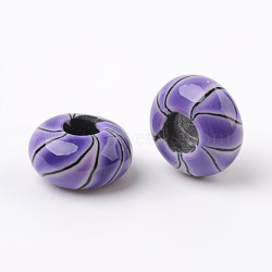 Handmade Polymer Clay Enamel European Beads, Large Hole Rondelle Beads, Dark Orchid, 14x7.5mm, Hole: 5.5mm(X-FPDL-J002-20)