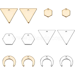 BENECREAT 48Pcs 4 Style Brass Charms, Long-Lasting Plated, Nickel Free, Loops, Moon & Triangle & Hexagon, Mixed Color, 8pcs/style(KK-BC0001-80)