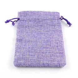 Burlap Packing Pouches Drawstring Bags, Medium Purple, 9x7cm(ABAG-Q050-7x9-03)