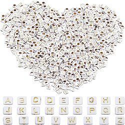 CHGCRAFT Plating Acrylic Beads, Metal Enlaced, Cube with Mixed Letters, Gold, 5.5~6x5.5~6x5.5~6mm, Hole: 3.5mm, 26 letters, 8g/letter, 208g/box(SACR-CA0001-04)