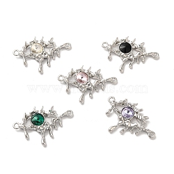 Alloy Connector Charms, Melting Eye Links with Glass, Lead Free & Cadmium Free, Platinum, Mixed Color, 21x30.5x4mm, Hole: 1.6mm(PALLOY-K001-095P)