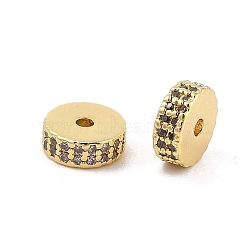 Rack Plating Brass Micro Pave Cubic Zirconia Beads, Long-Lasting Plated, Lead Free & Cadmium Free, Flat Round/Disc, Real 18K Gold Plated, Pink, 7.5x3mm, Hole: 1.4mm(KK-F879-14G-03)