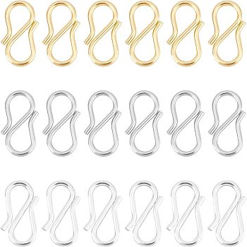 60Pcs 3 Colors 304 Stainless Steel S Hook Clasps, Mixed Color, 12.5~13x6.5~7x1mm, Hole: 3~6, 20pcs/color