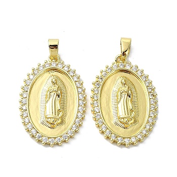 Rack Plating Brass Micro Pave Cubic Zirconia Pendants, Real 18K Gold Plated, Long-Lasting Plated, Lead Free & Cadmium Free, Oval with Human, White, 30x20.5x2.5mm, Hole: 5.5mm