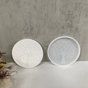 Tree of Life DIY Silicone Coaster Molds, Decoration Making, Resin Casting Molds, For UV Resin, Epoxy Resin Jewelry Making, White, 108x104x9mm, Inner Diameter: 98mm