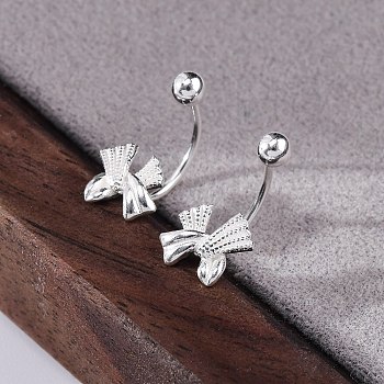 S999 Fine Silver Stud Earrings, Bowknot, Silver, 14.5x7.5mm