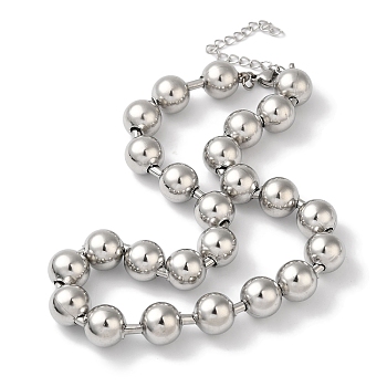 Non-Tarnish 304 Stainless Steel Round Beads Necklace for Women, Stainless Steel Color, 14.76x0.39 inch(37.5x1cm)