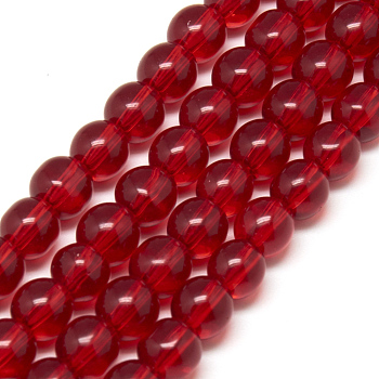 Glass Beads Strands, Round, Red, about 10mm in diameter, hole: 1mm, about 30pcs/strand, 12 inch