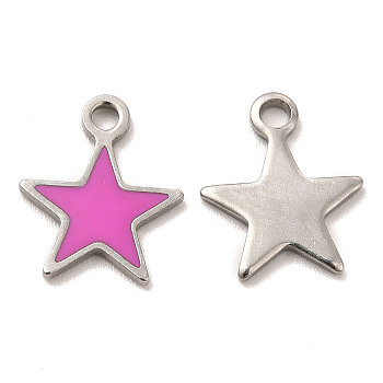 304 Stainless Steel Enamel Pendants, Star Charm, Stainless Steel Color, 12x10x1mm, Hole: 1.6mm