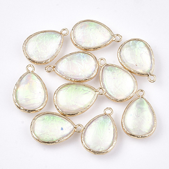 Resin Pendants, with Brass Findings, teardrop, Golden, Colorful, 23x15~15.5x7mm, Hole: 1.6mm
