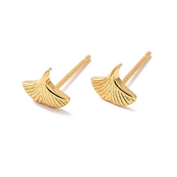 Brass Ginkgo Leaf Stud Earrings for Women, Cadmium Free & Nickel Free & Lead Free, Real 18K Gold Plated, 6.5x7.5mm, Pin: 0.6mm